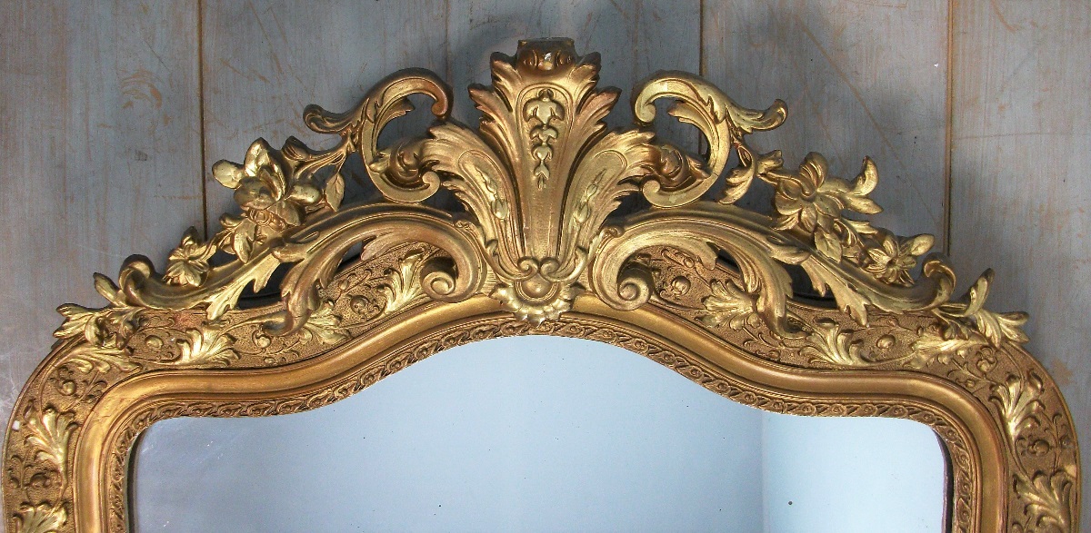 Large Antique French Overmantle Gilded Mirror